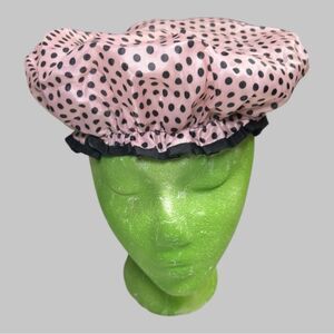 Pink & Black Polka Dot Double Layer Shower Cap – Retro Glam Vibes